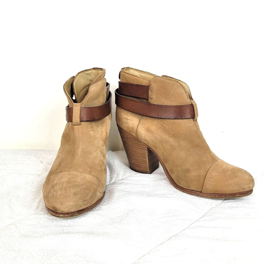 Rag & Bone Harrow Suede Ankle Boots Stacked Block Heel Camel EU 38/ 8 US boho